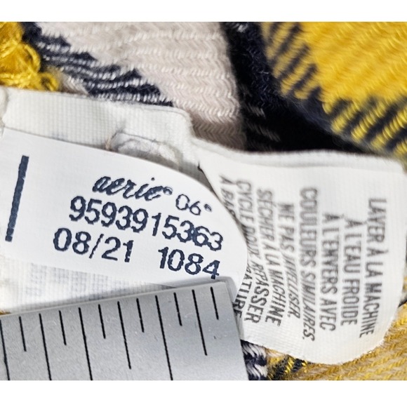 Aerie Plaid Pajama Set Button Up Shirt & Shorts Yellow Blue M Top S Shorts - Picture 5 of 12